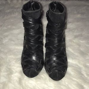 F21 Black Strapped Ankle Heeled Boots